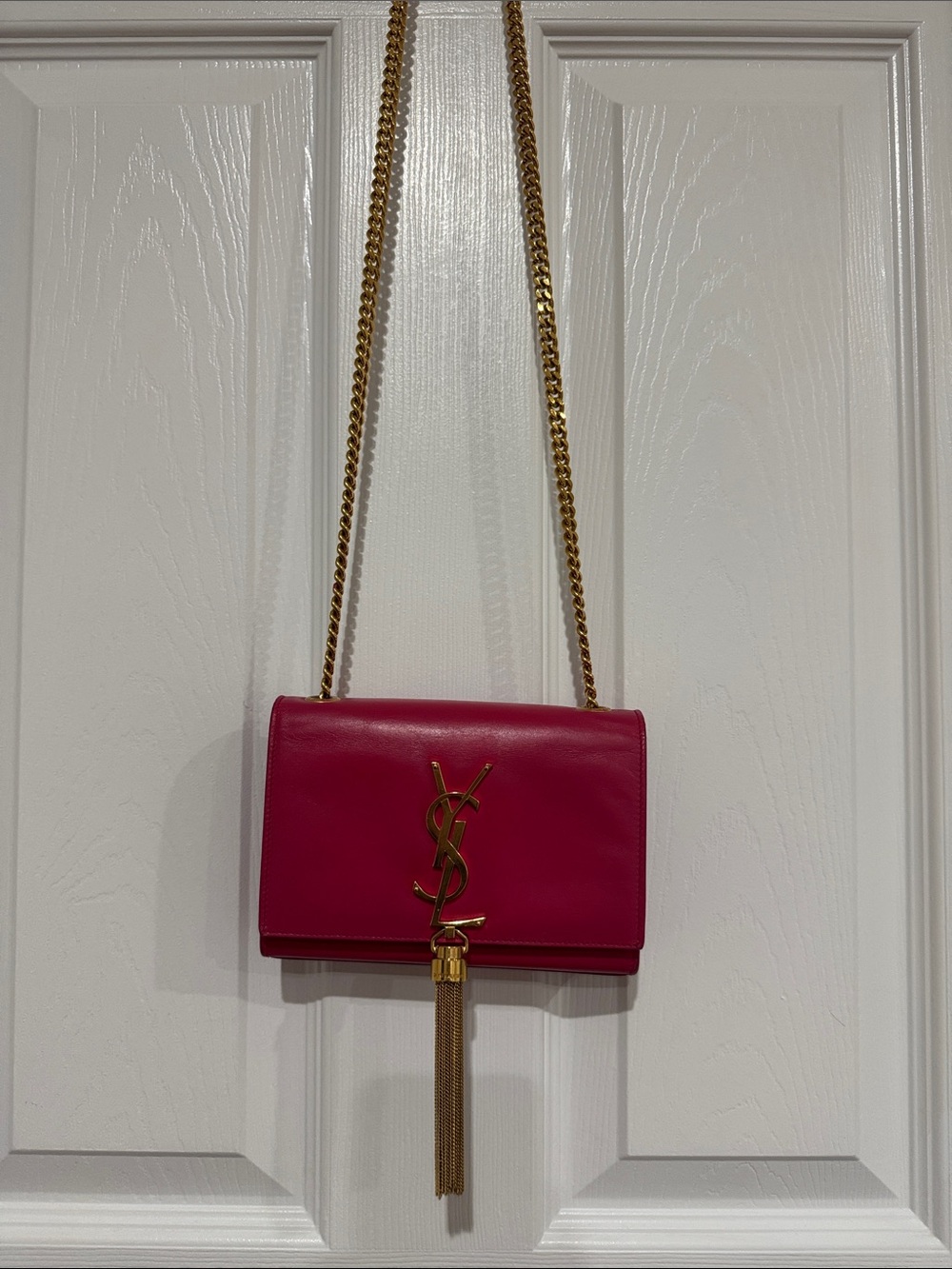 Saint Laurent Hot Pink Leather YSL Tassel Chain Shoulder Bag